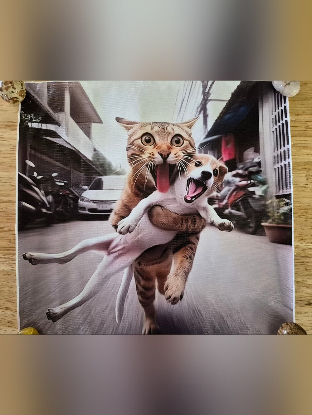 Cat Carrying Dog Decorative Pet Print